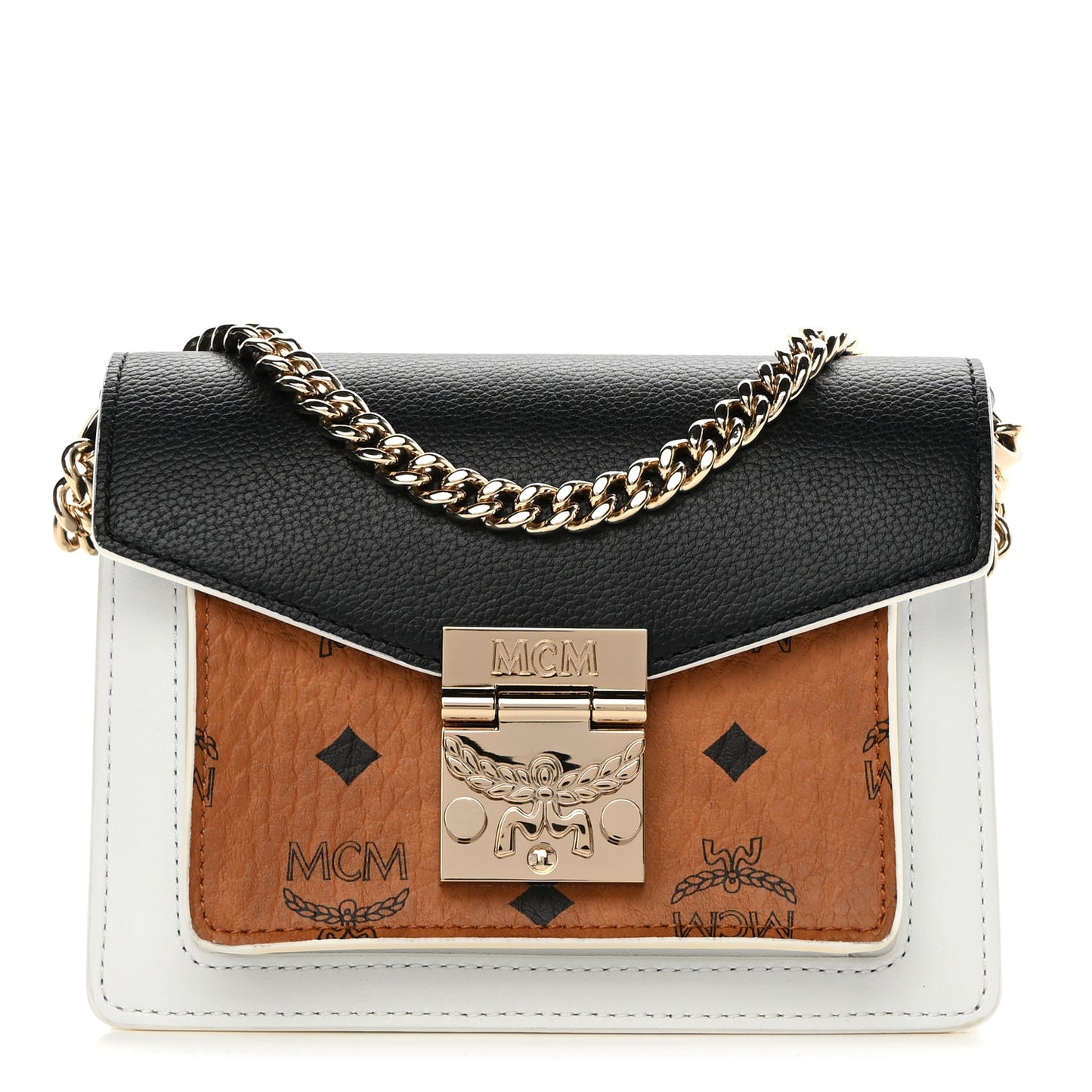 Calfskin Visetos Mini Patricia Crossbody Bag Cognac Black