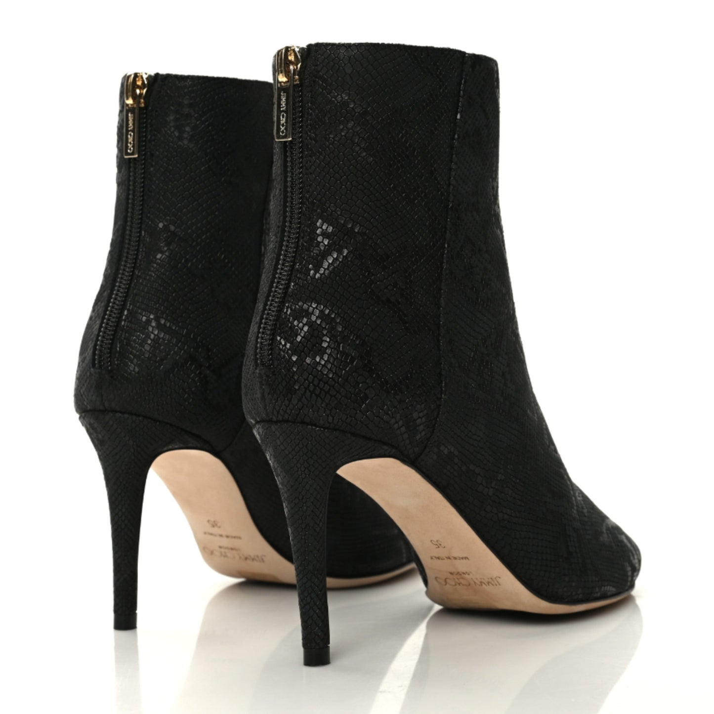 Snakeskin Printed Ankle Boots 35 Black