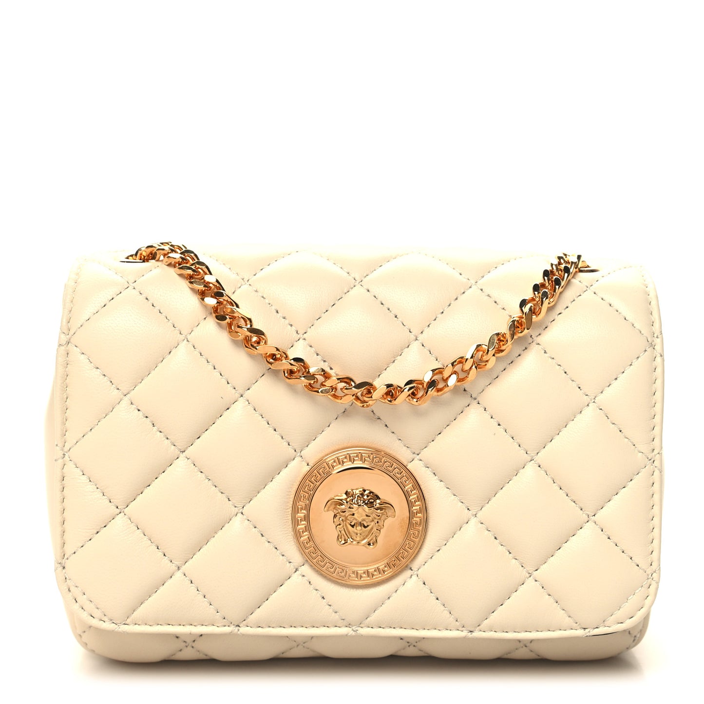 Nappa Quilted Small Medusa Chain Crossbody White