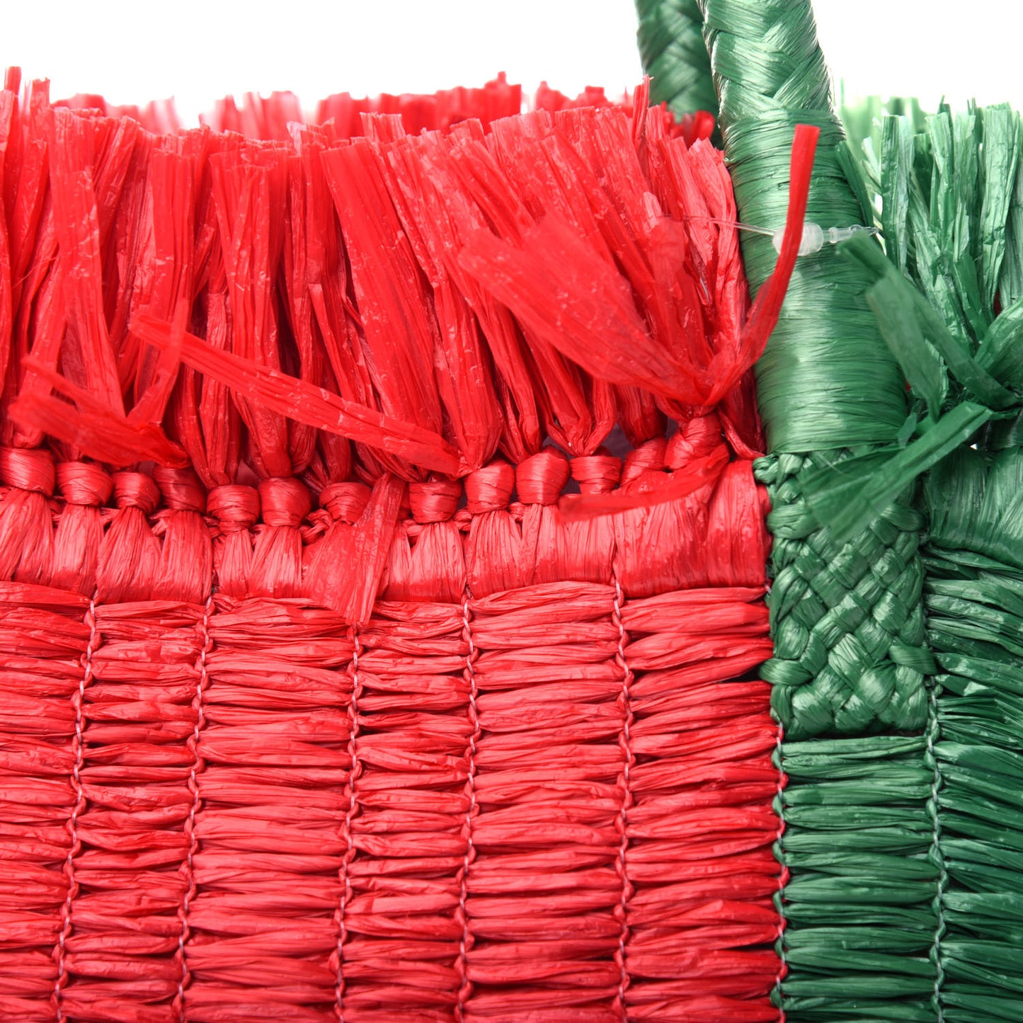 Raffia Linen Web Cestino Tote Bag Red Green