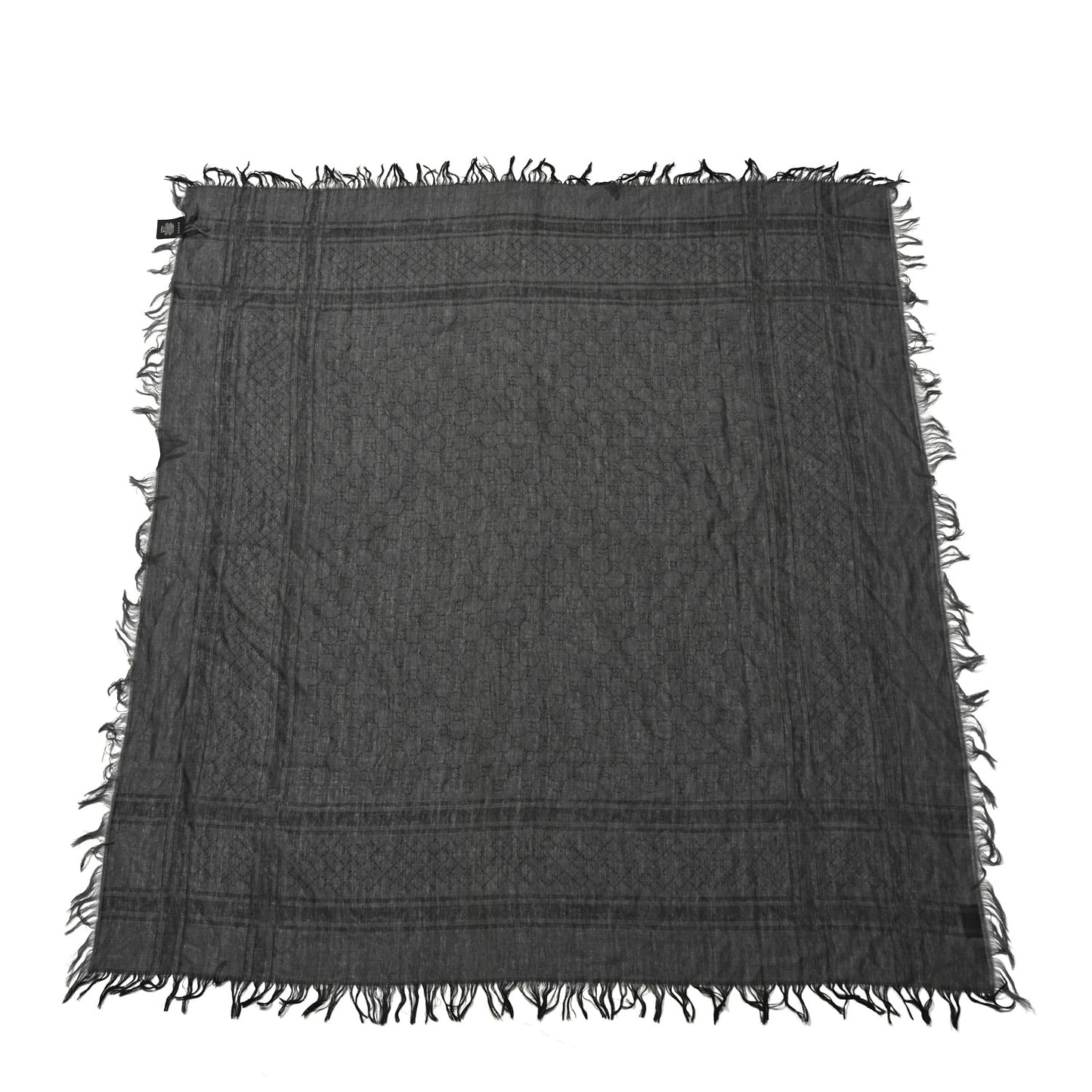 Wool Silk GG Monogram Diamante Plaid Surviee Shawl Graphite Black