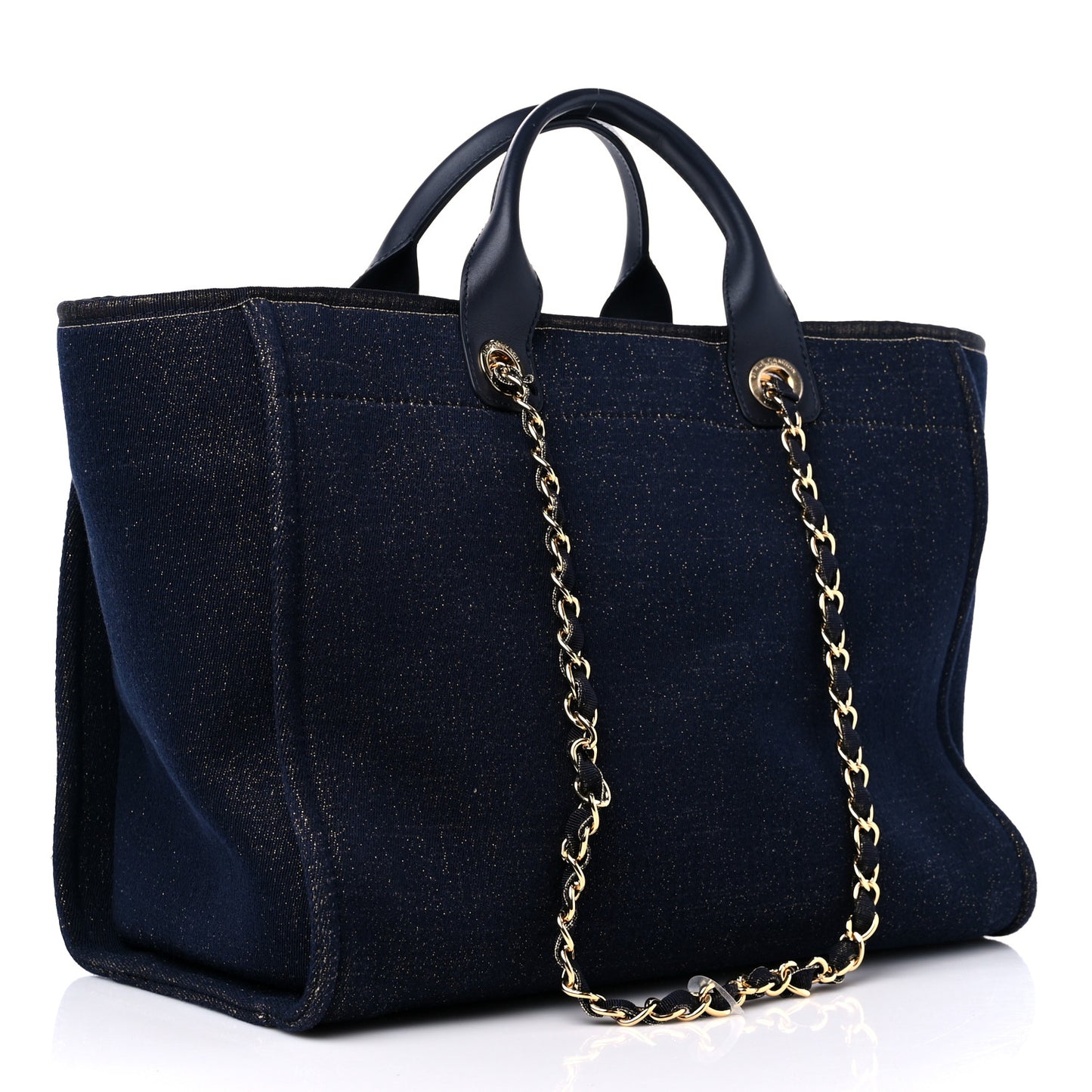 Lurex Canvas Medium Deauville Tote Navy Blue Gold