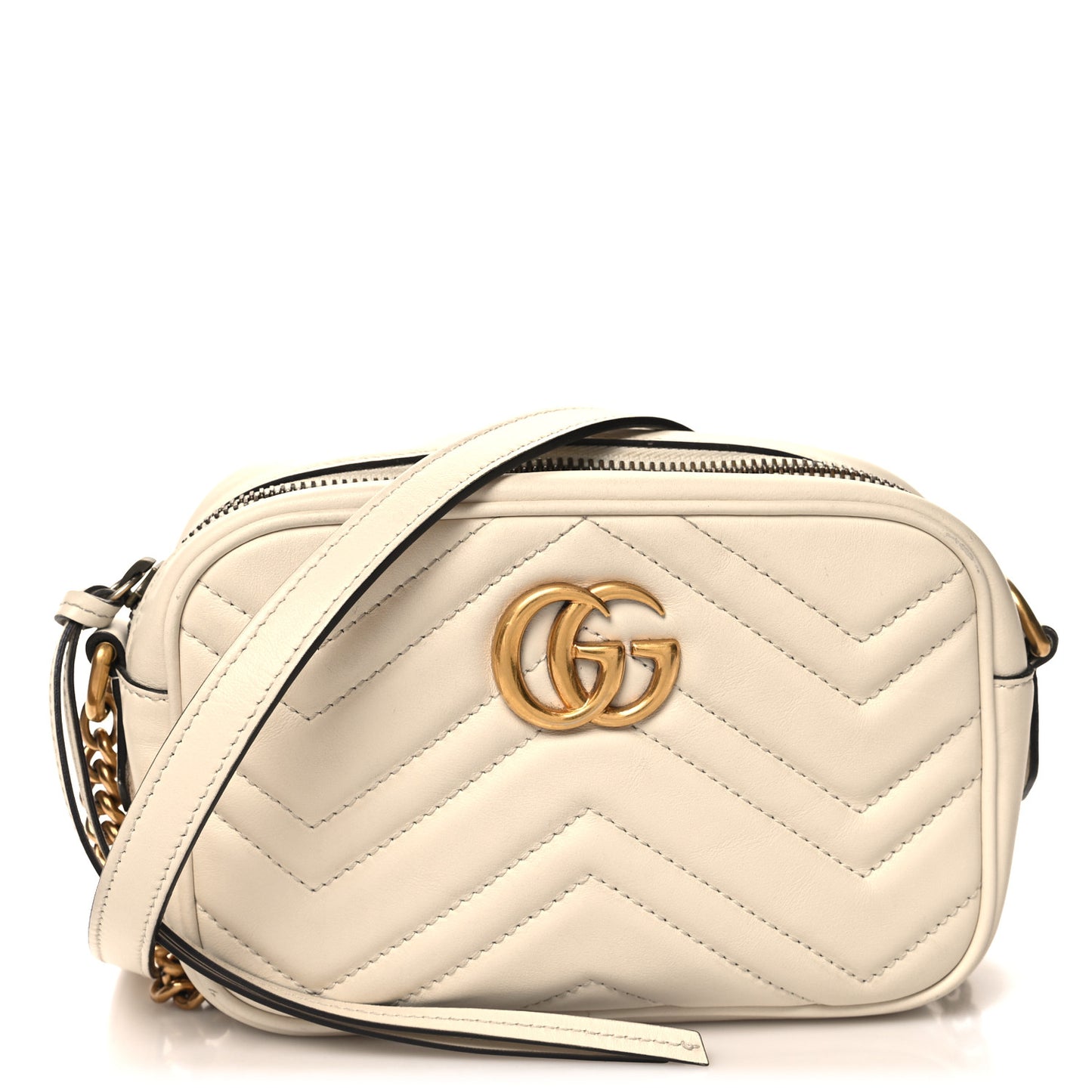 Calfskin Matelasse Mini GG Marmont Chain Shoulder Bag White