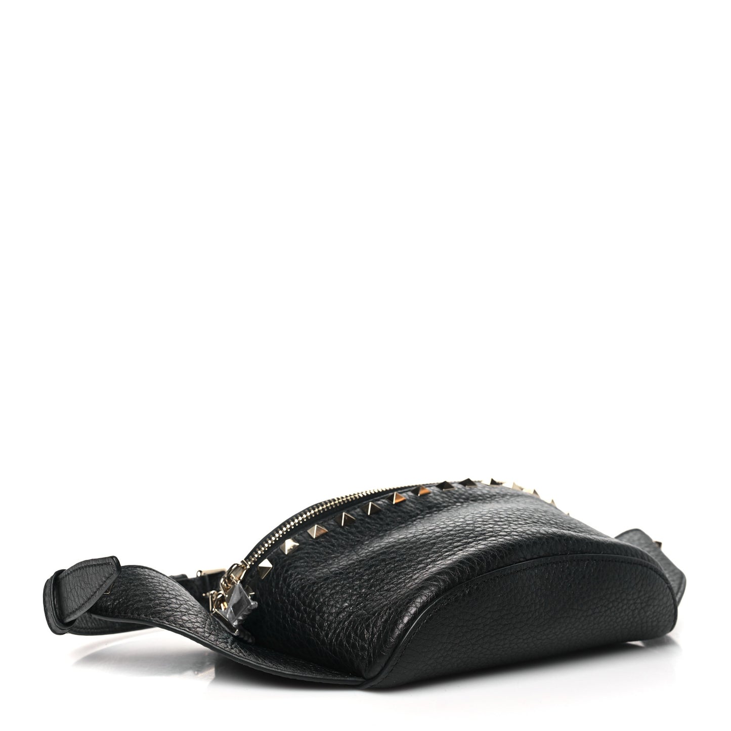 Grainy Calfskin Rockstud Belt Bag Black