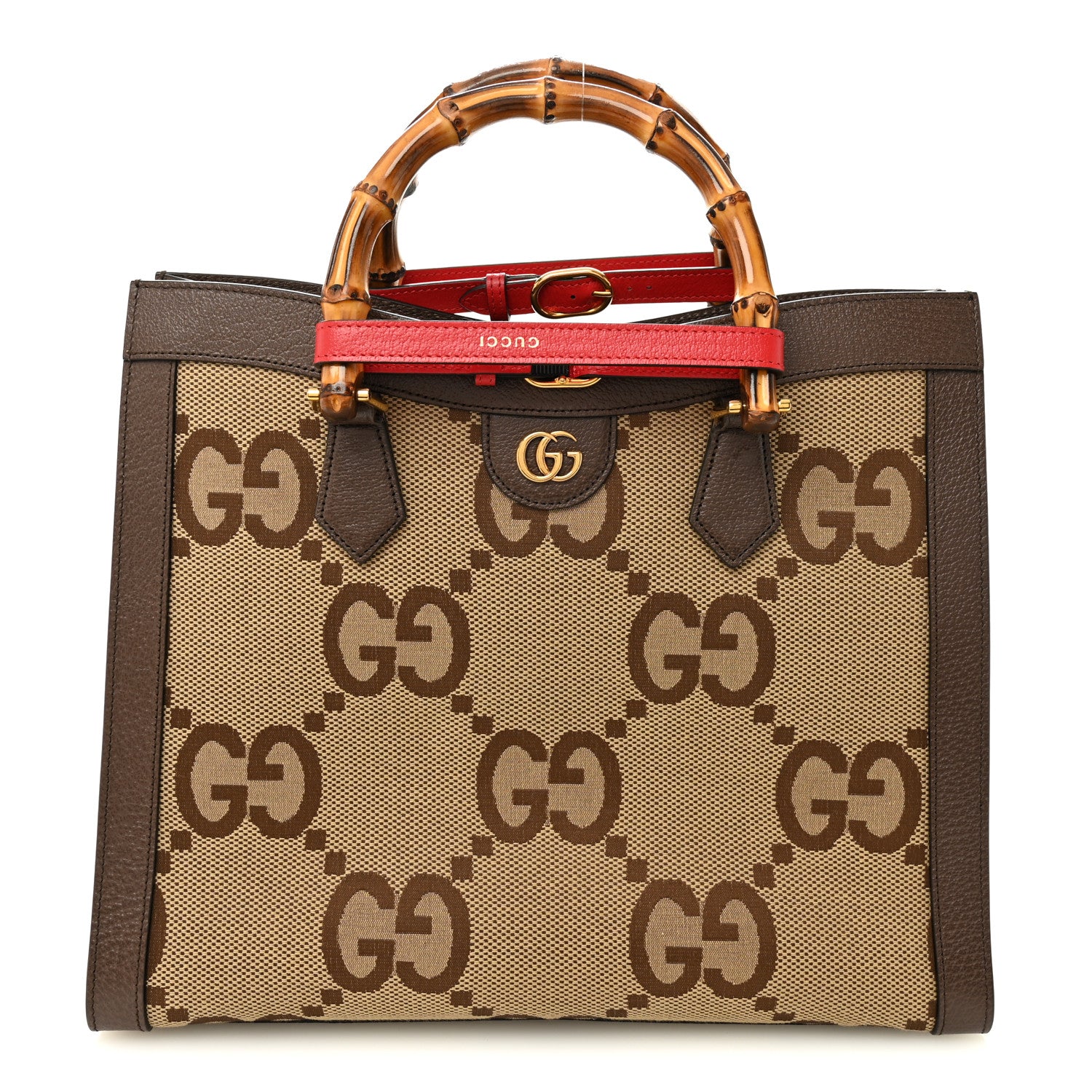 Gucci Monogram Jumbo GG Textured Dollar Calfskin Medium Diana Tote