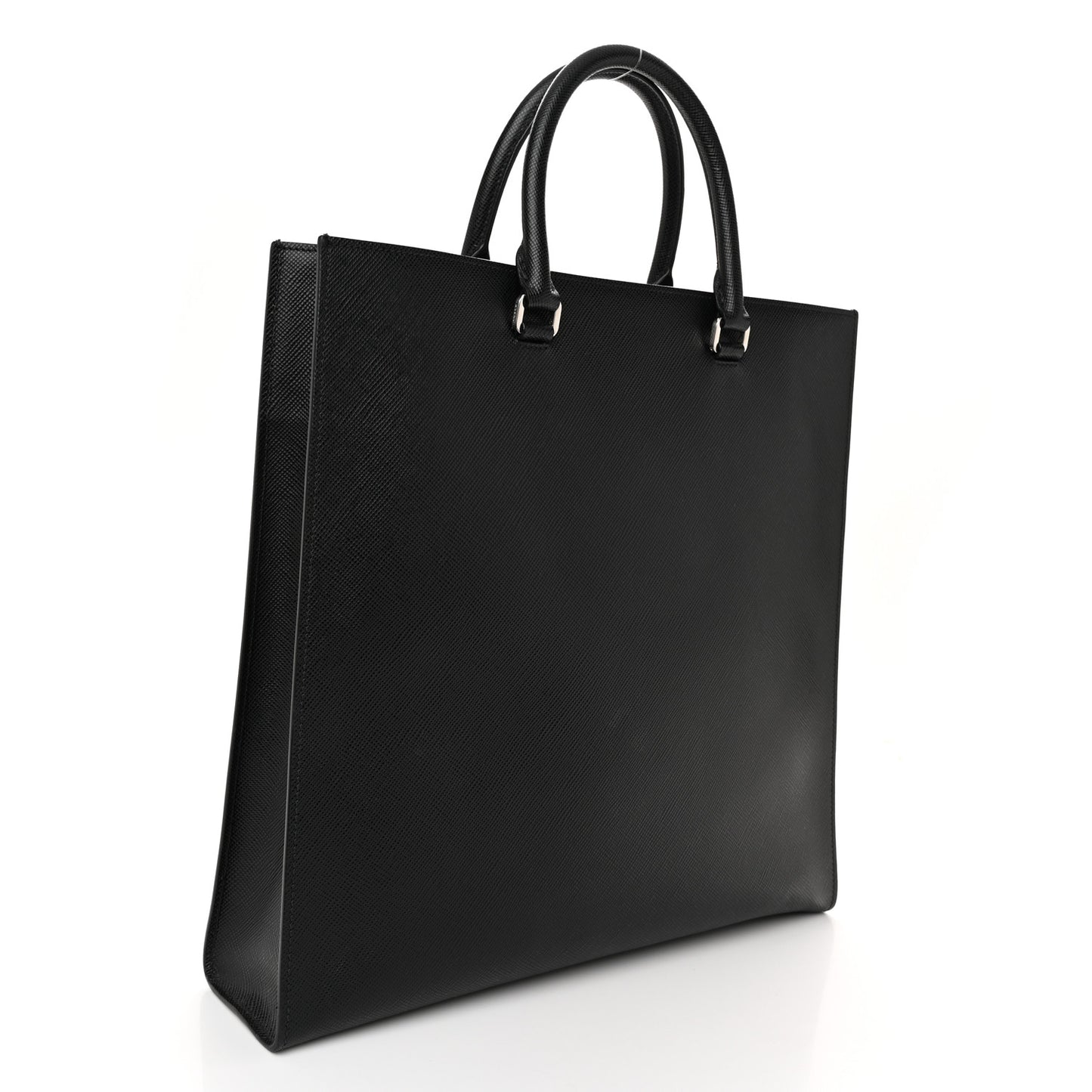 Saffiano Cuir Triangle Logo Embossed Vertical Tote Black