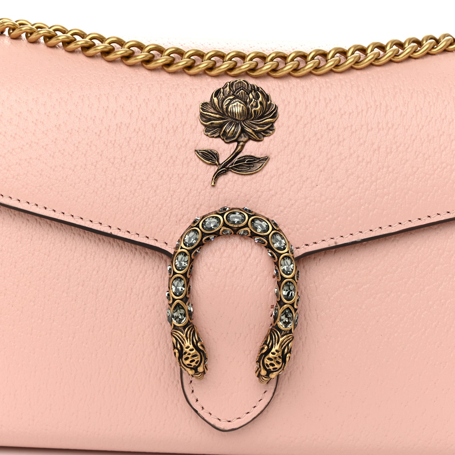 Gucci Dollar Calfskin Crystal Garden Dionysus Chain Wallet Pink 8 of 11