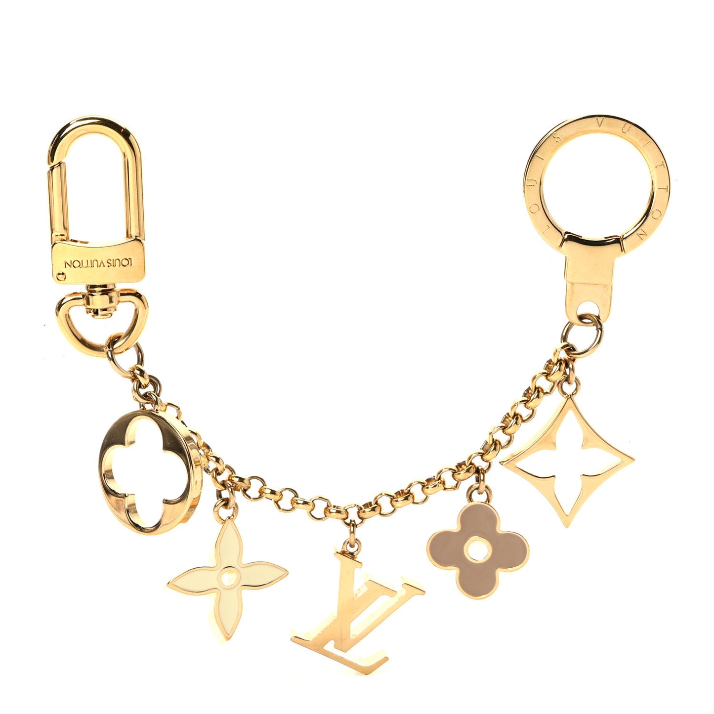 Brass Enamel Fleur De Monogram Bag Charm Chain Gold