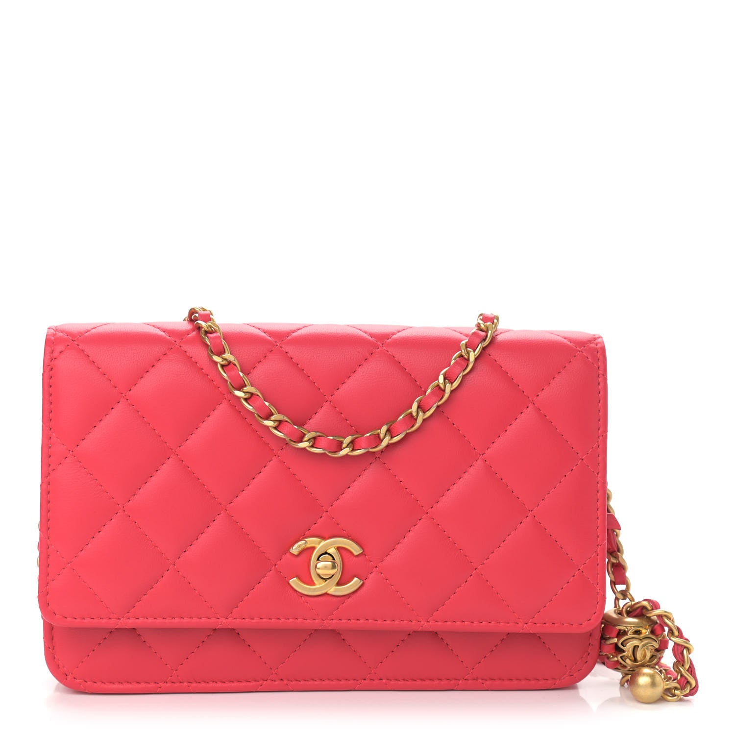 Chanel Lambskin Quilted CC Pearl Crush Wallet on Chain WOC Red 1 of 12
