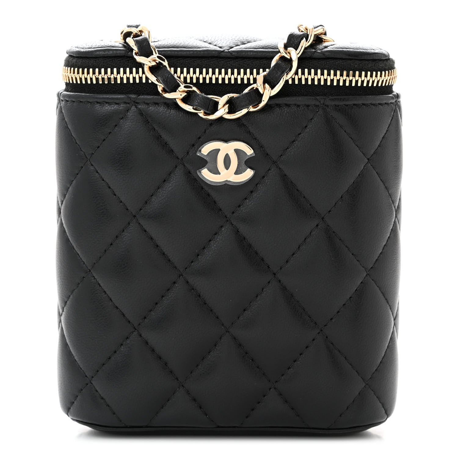 Chanel Lambskin Quilted Vanity Case with Chain in Burgundy