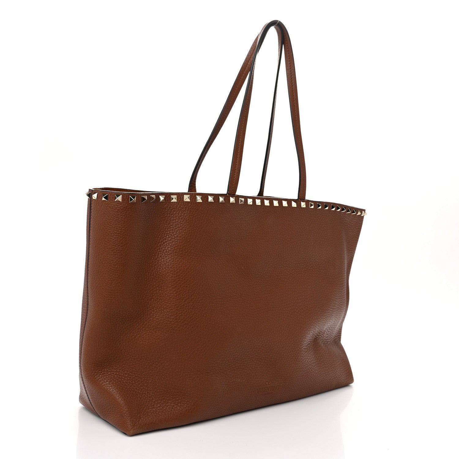 Valentino Garavani Grained Calfskin Rockstud Shoulder Tote Bright Cognac 3 of 9