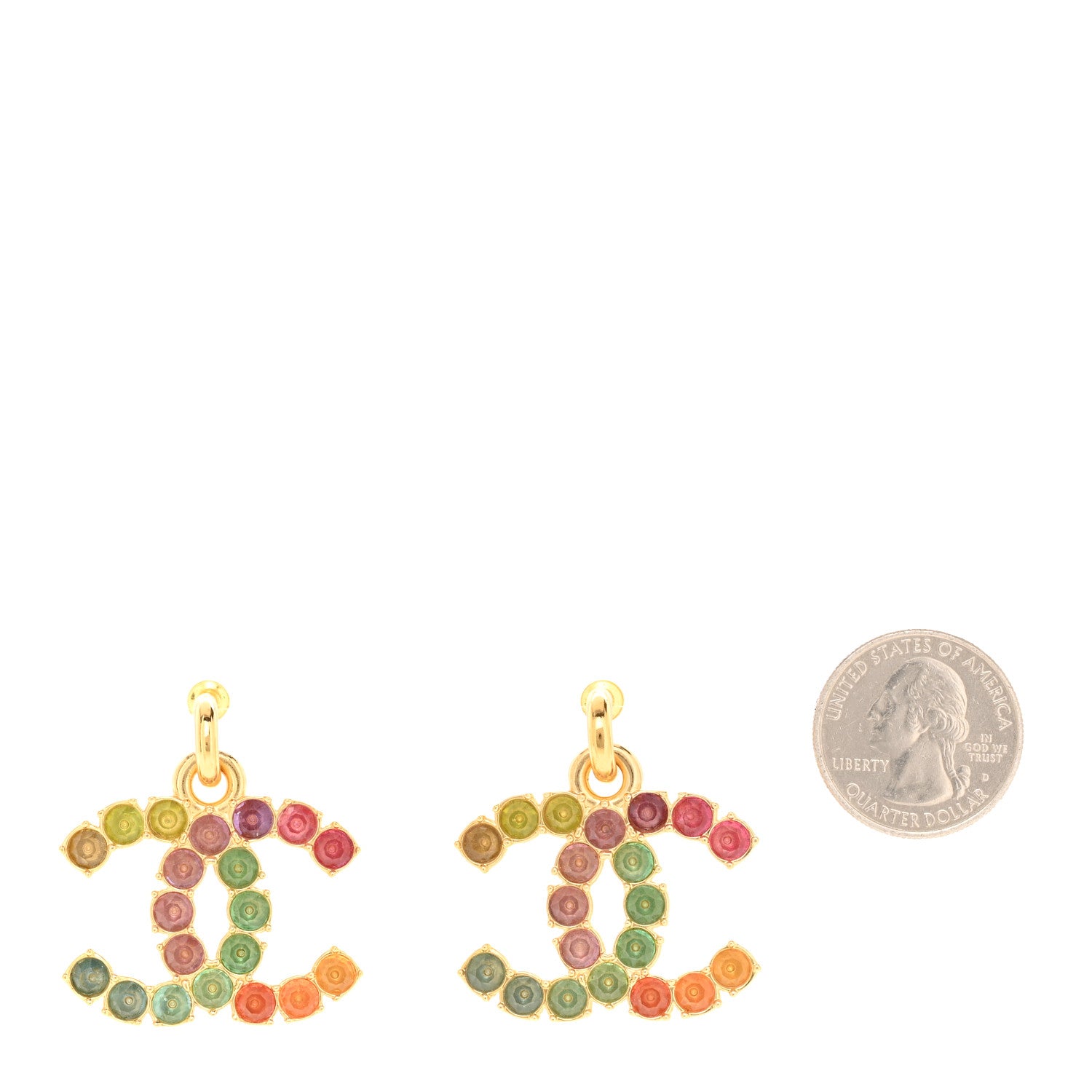Chanel Crystal CC Drop Earrings Gold Multicolor 2 of 5
