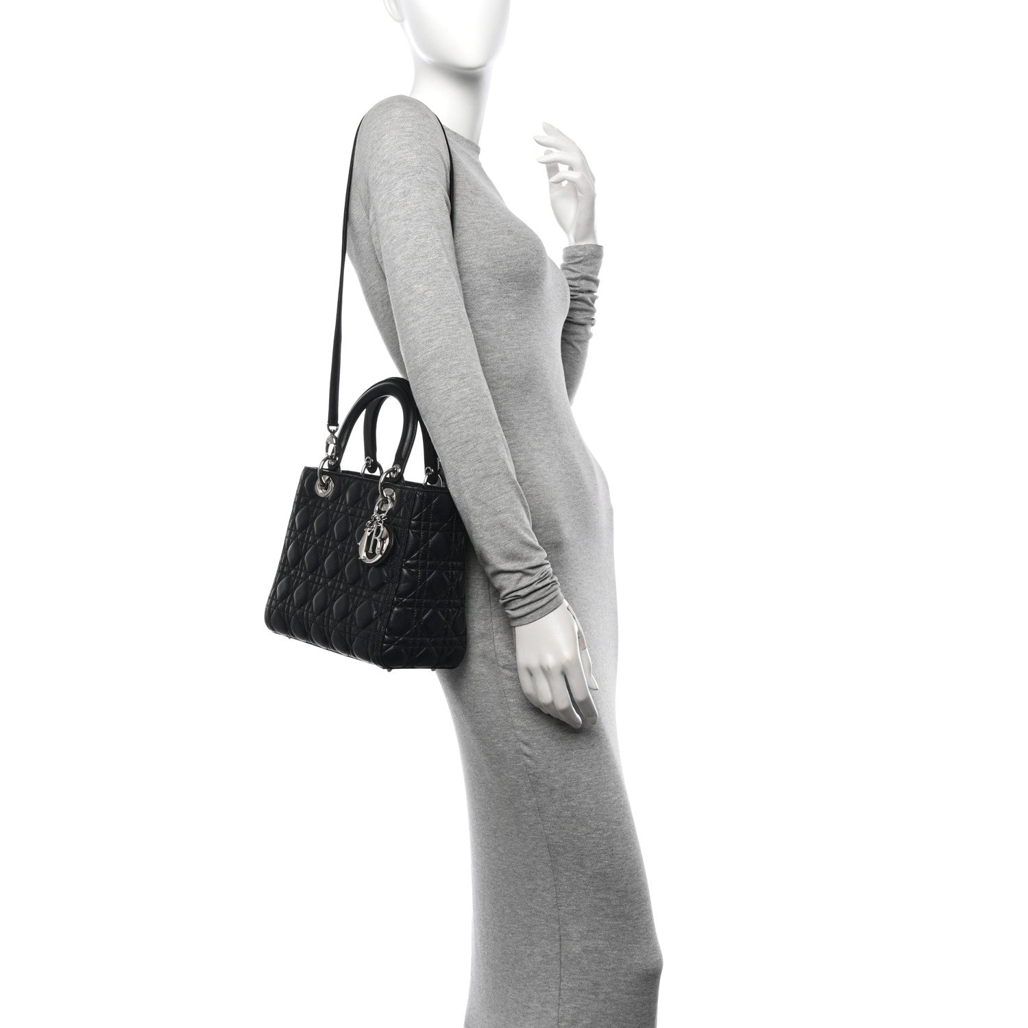 Christian Dior Lambskin Cannage Medium Lady Dior Black 2 of 12