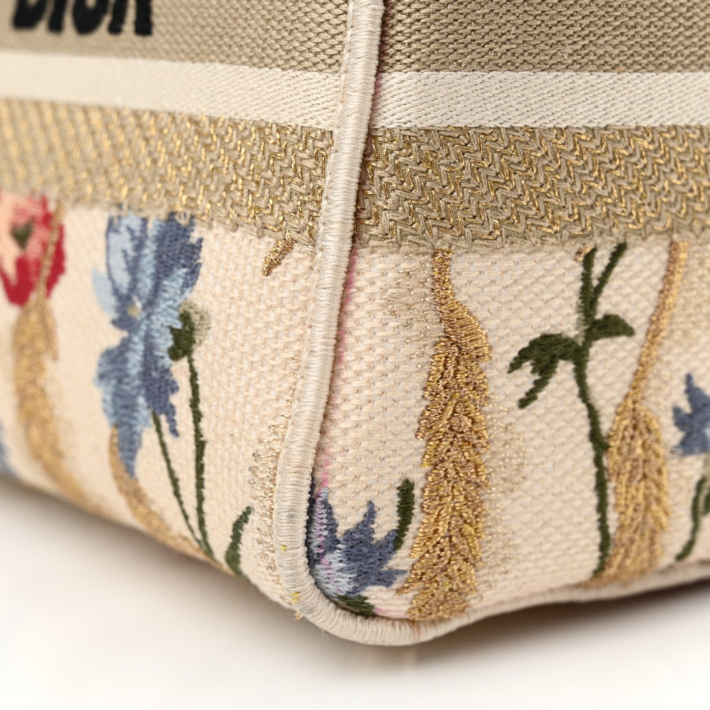 Canvas Embroidered Hibiscus Printed Medium Lady D-Lite Beige Multicolor
