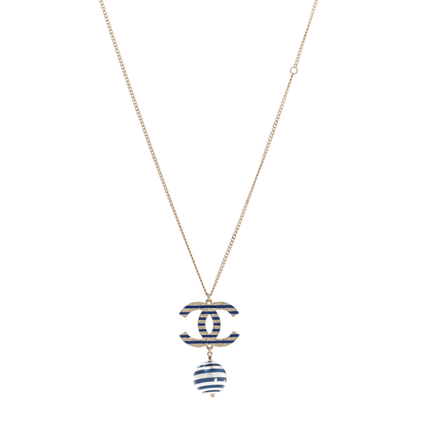Resin Pearl Striped CC Drop Necklace Blue Gold