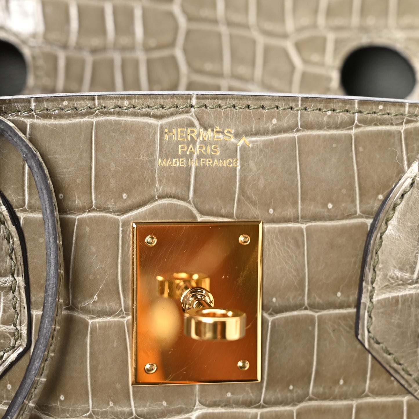 Shiny Porosus Crocodile Birkin 30 Gris Tourterelle