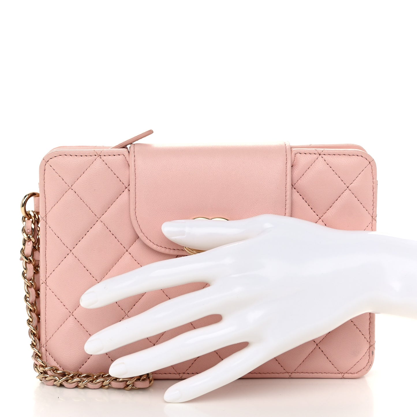 Lambskin Quilted CC Pouch Wristlet Pink