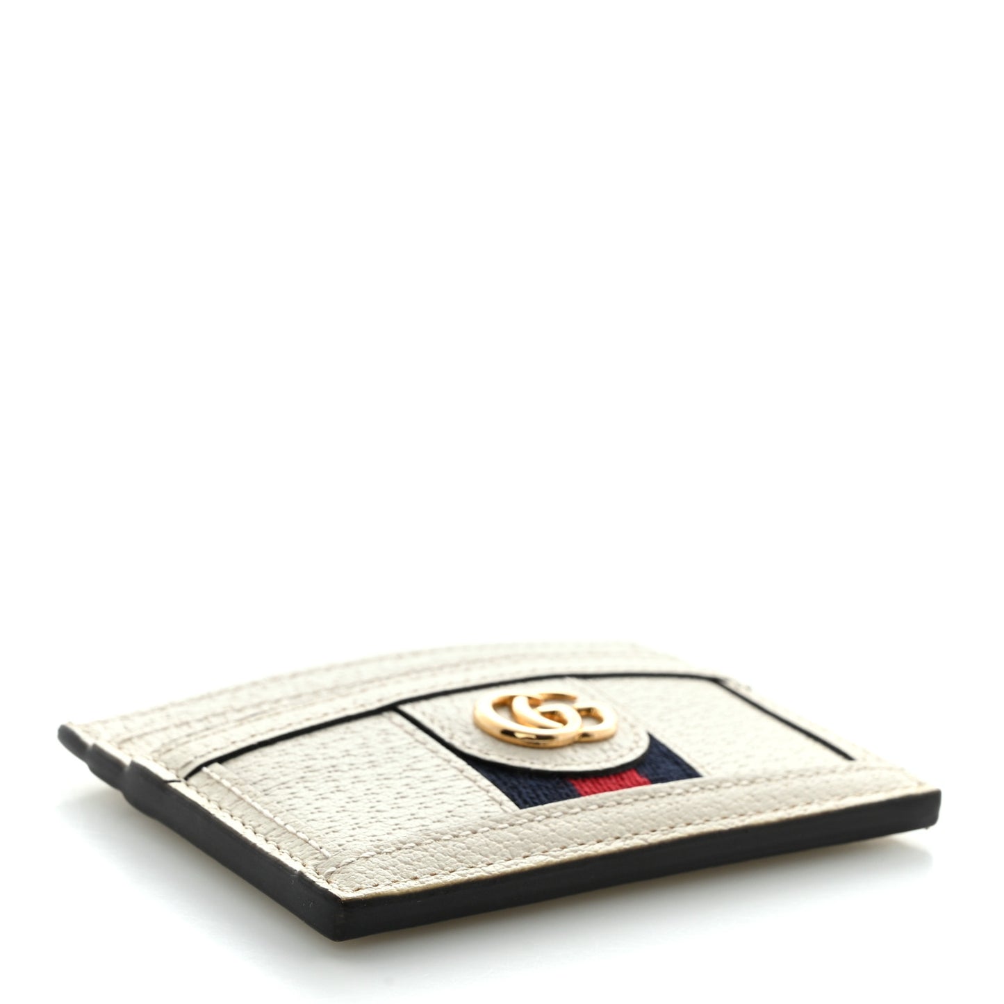 Textured Calfskin Web Ophidia Card Holder Mystic White