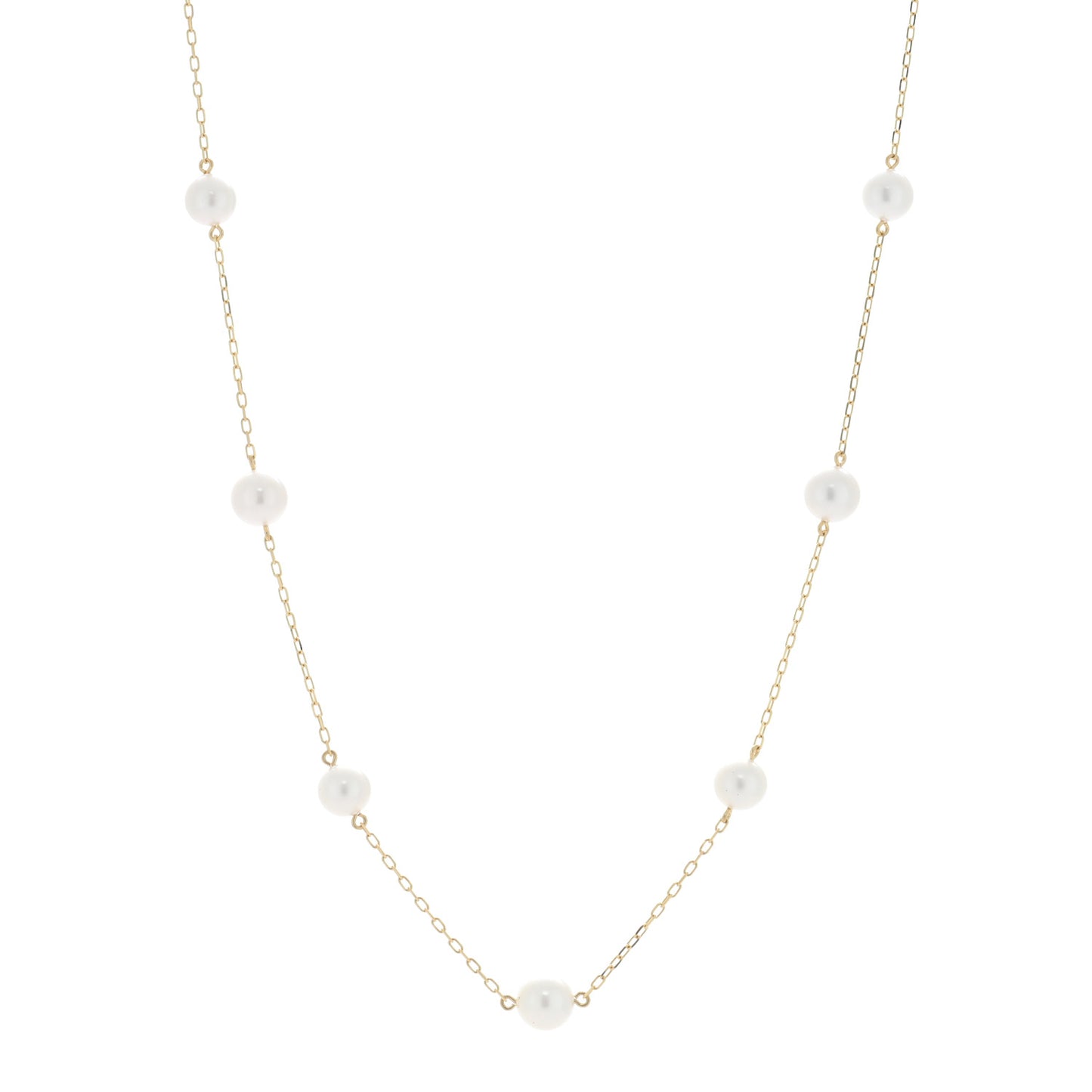 18K Yellow Gold Akoya Pearl 6-7mm Station Necklace