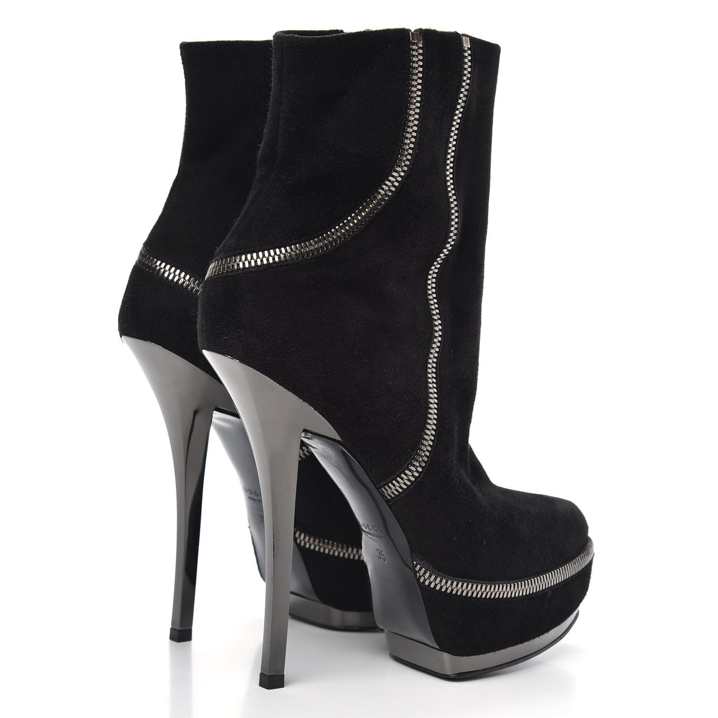 Suede Zipper Platform Pumps Black 35