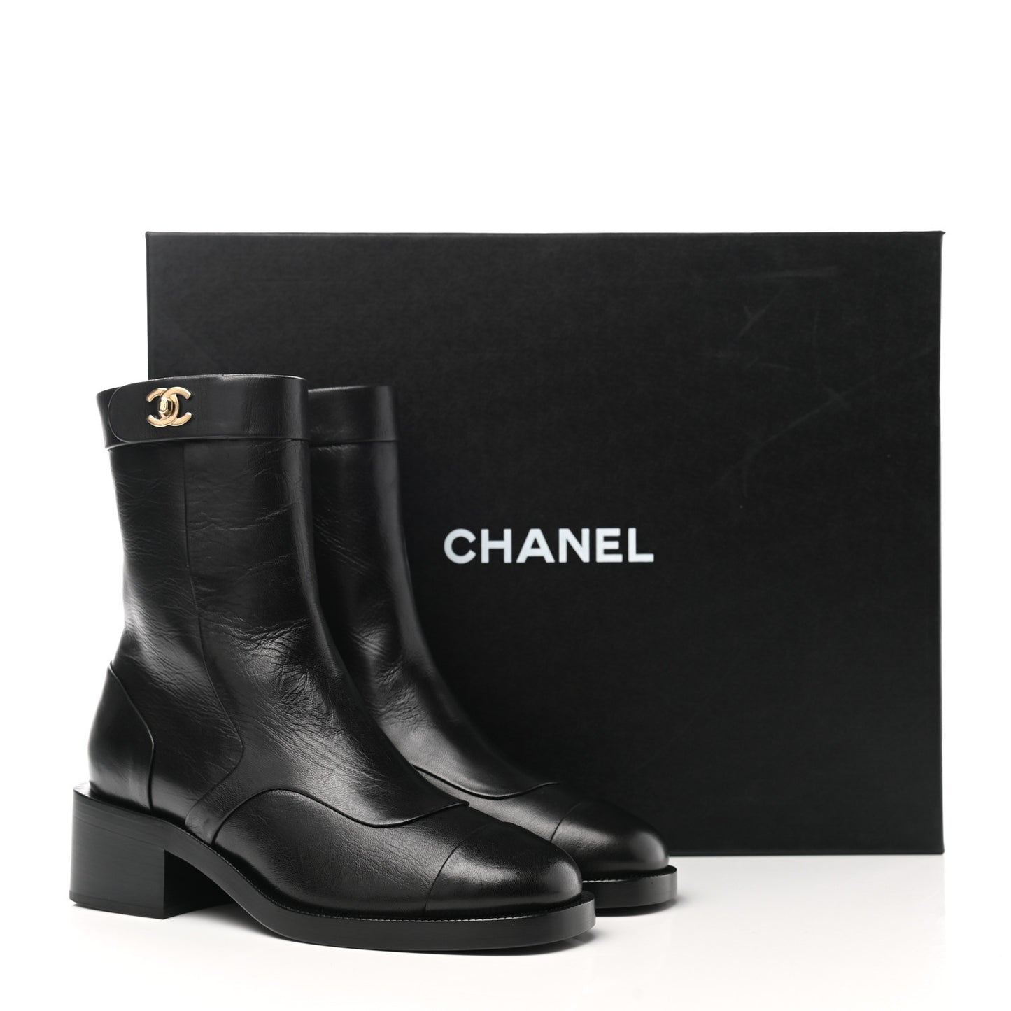 Shiny Goatskin CC Short Boots 35 Black