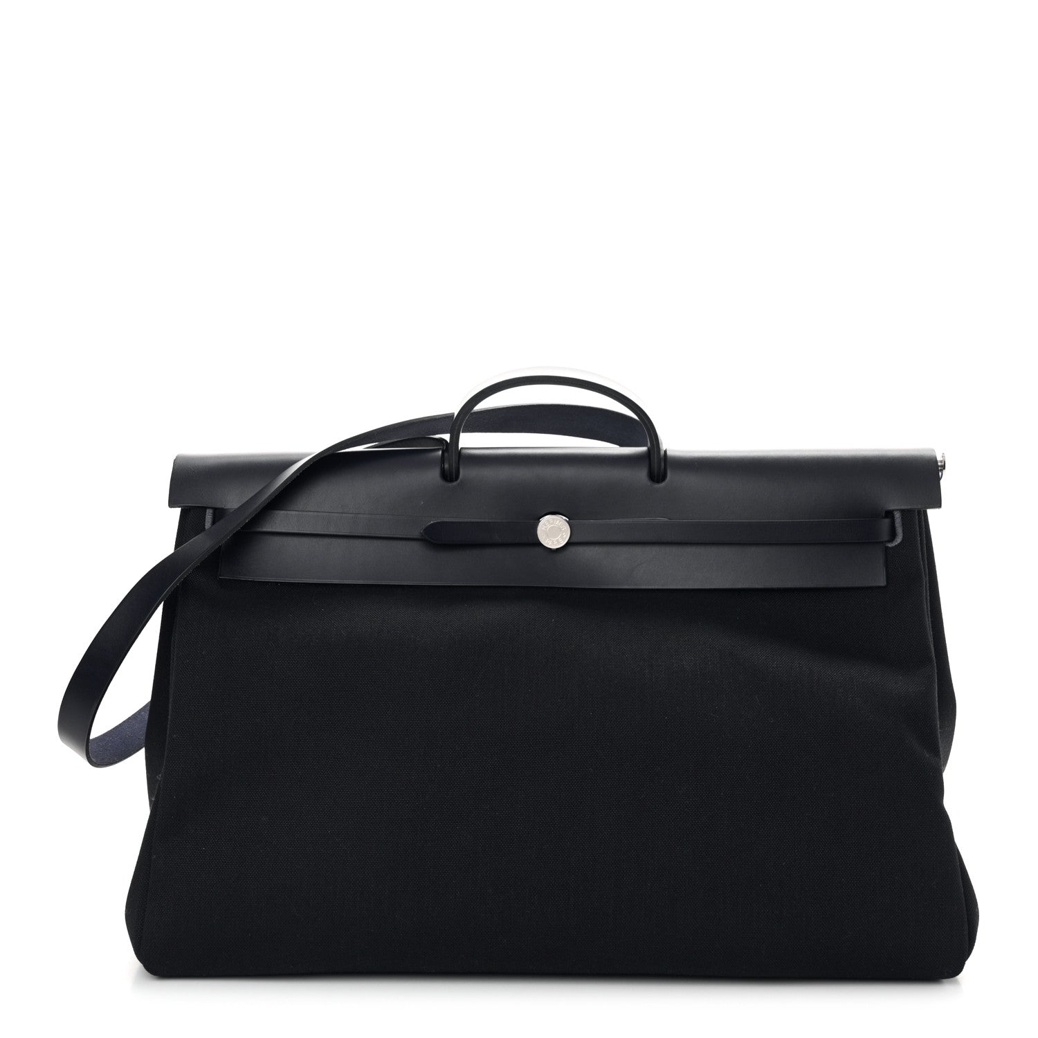 Hermes Military Toile Vache Hunter Herbag Zip Retourne Cabine Bag Black Bleu Marine 1 of 13