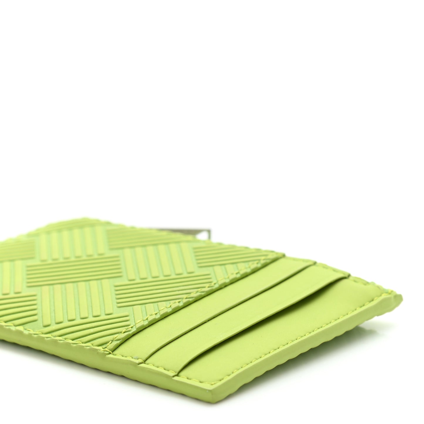 Nappa Embossed Intrecciato Zipped Card Case Kiwi