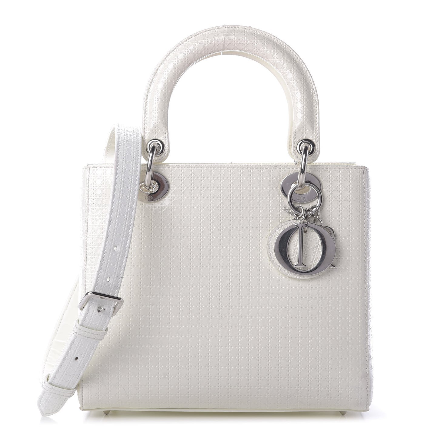 Patent Micro Cannage Medium Lady Dior White