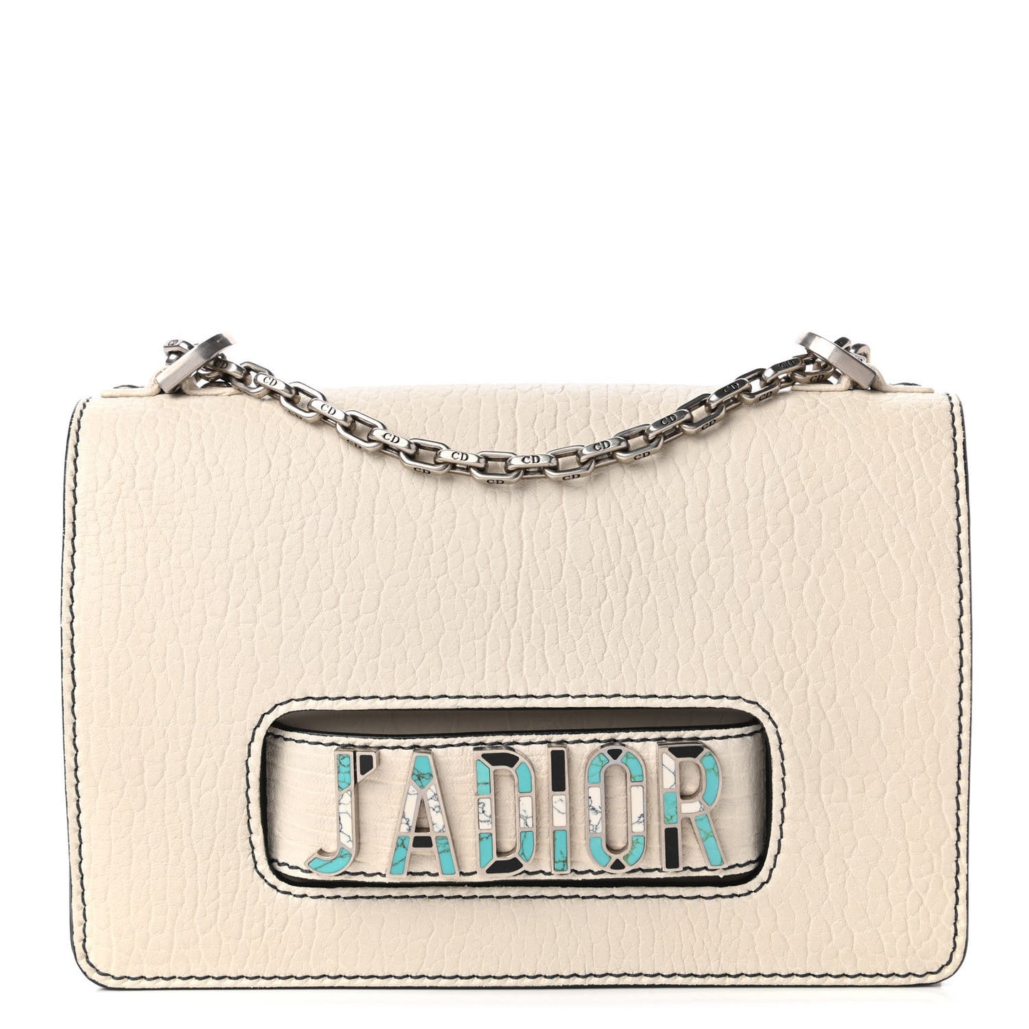 Canyon Grained Lambskin J'Adior Chain Flap Bag Off White