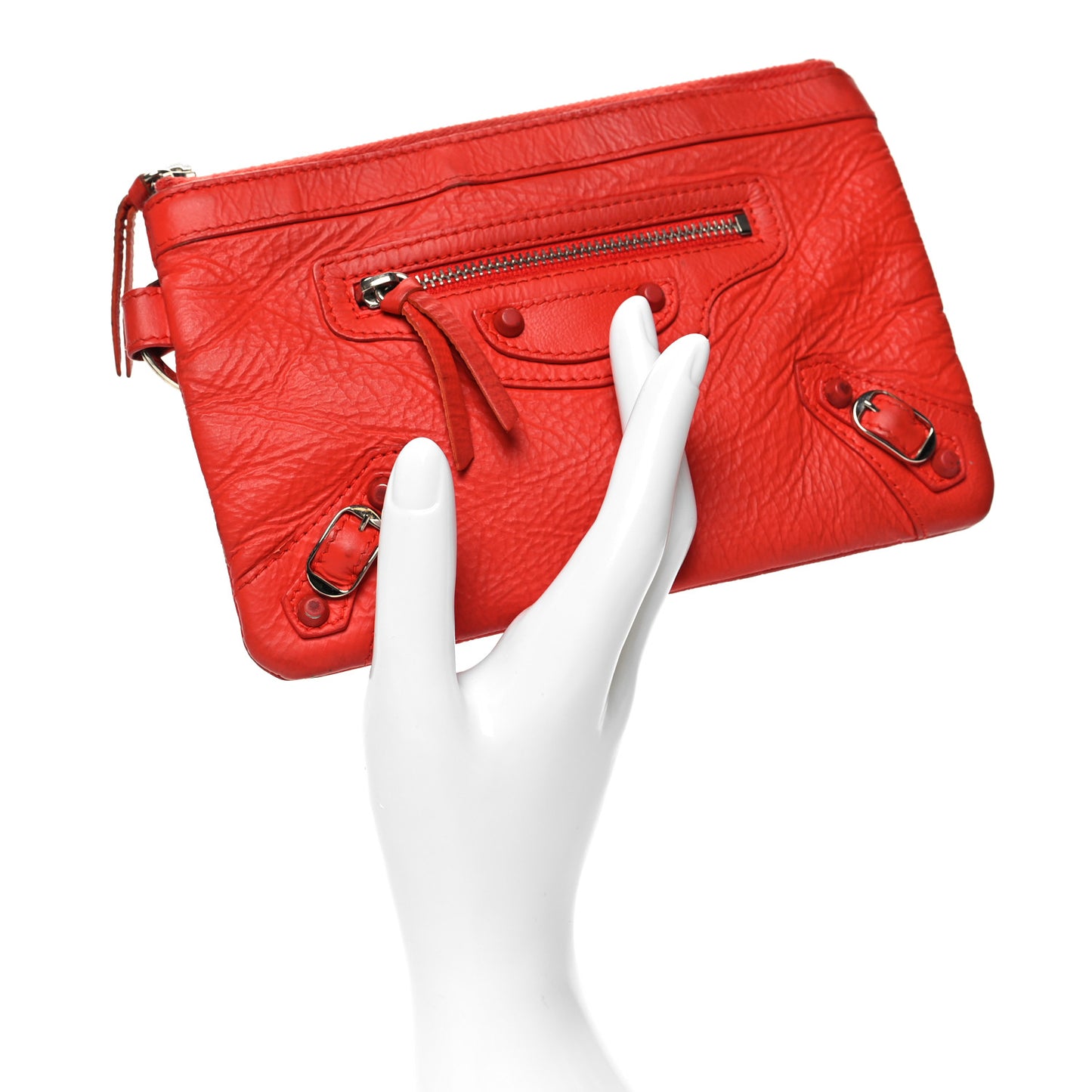 Matte Goatskin Rubber Covered Classic Hardware Small Pouch Rouge Coquelicot