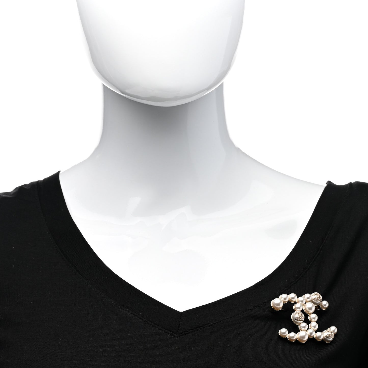 Pearl Crystal CC Brooch Gold