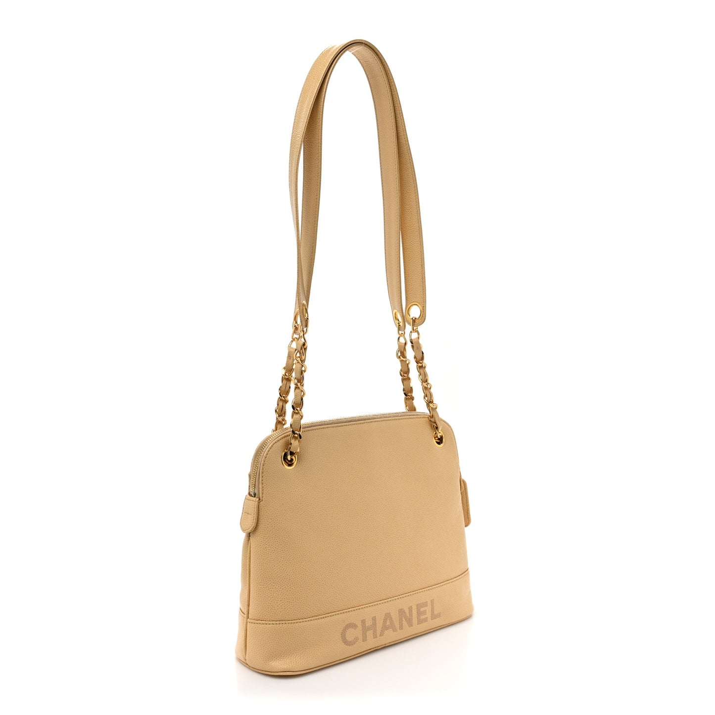 Caviar Logo Shoulder Bag Beige