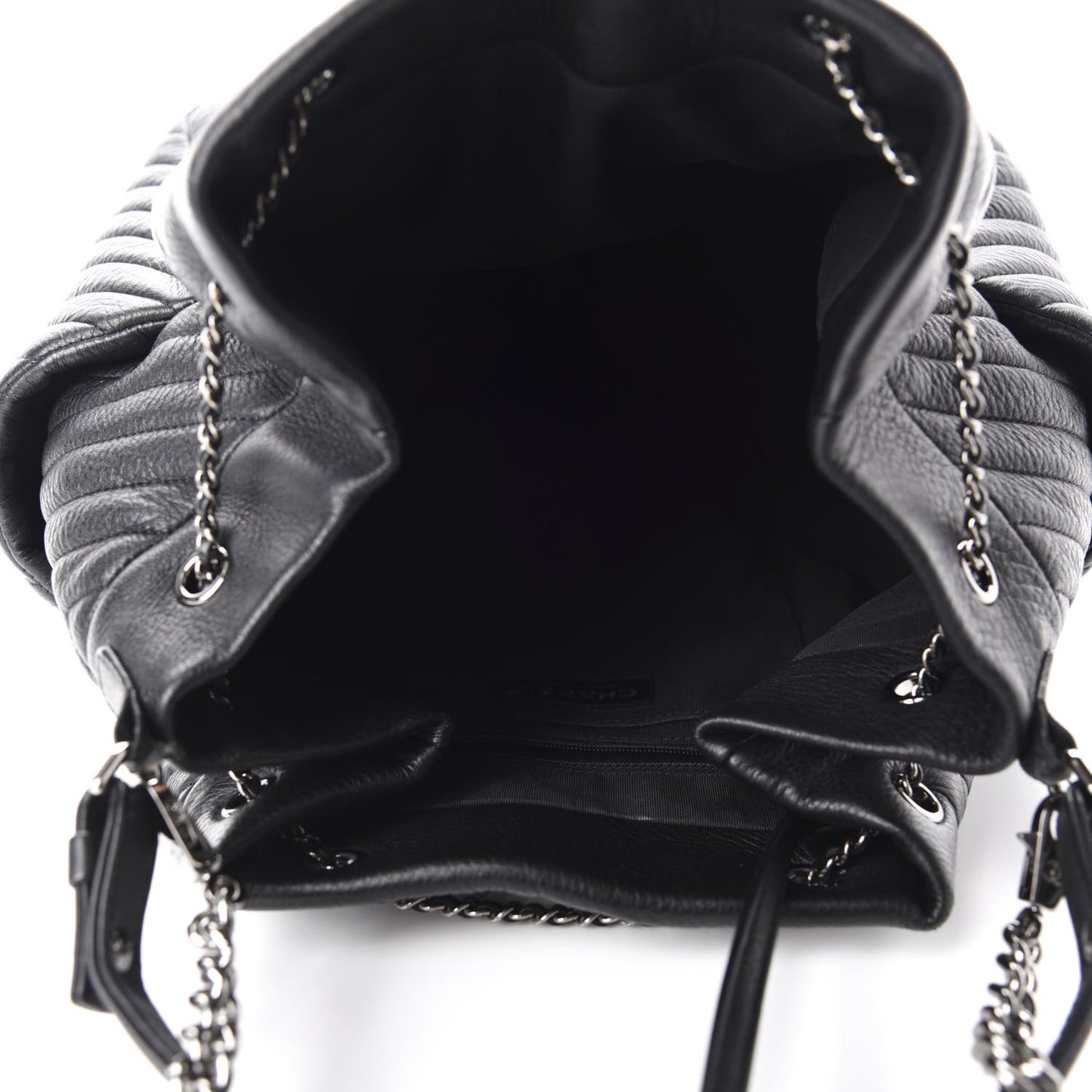 Deerskin Chevron Large CC Chain Bucket Drawstring Bag Black