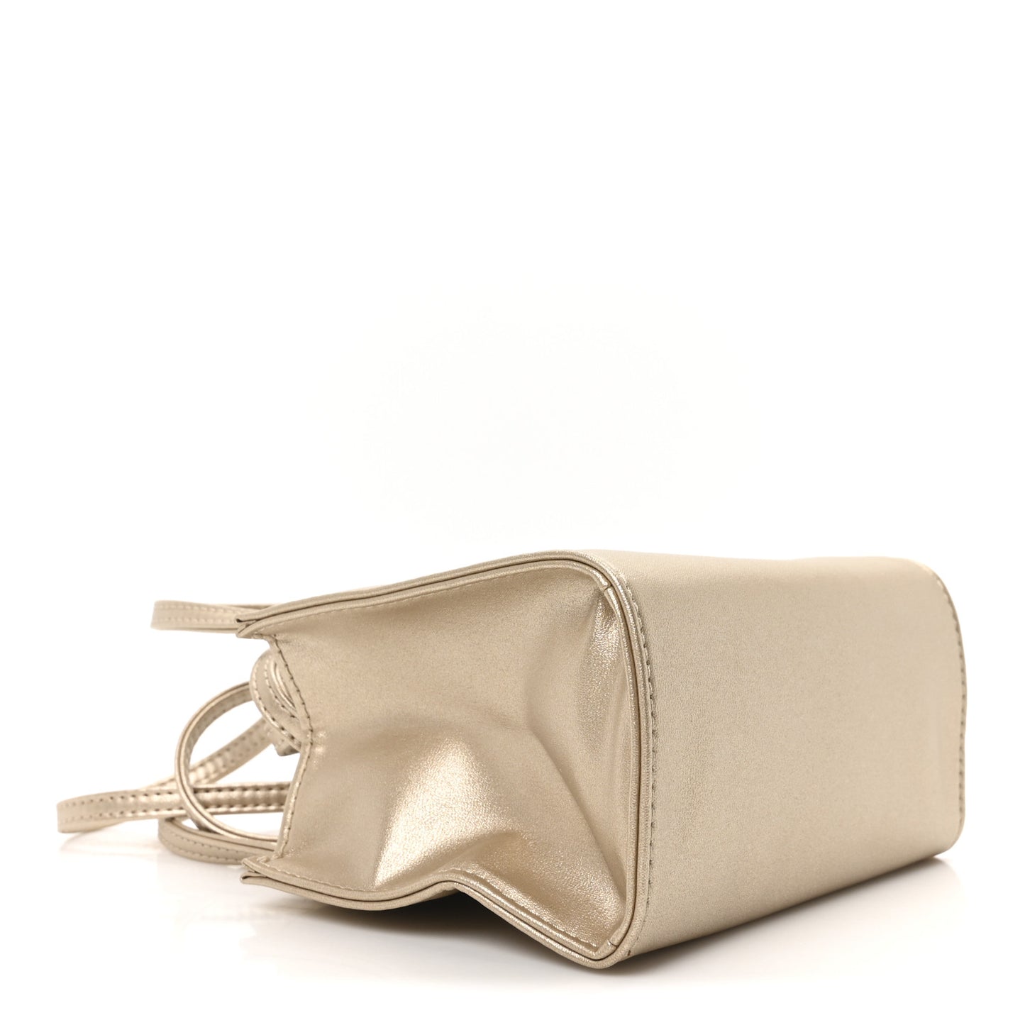 Metallic Vegan Leather Small Shopping Bag Gold
