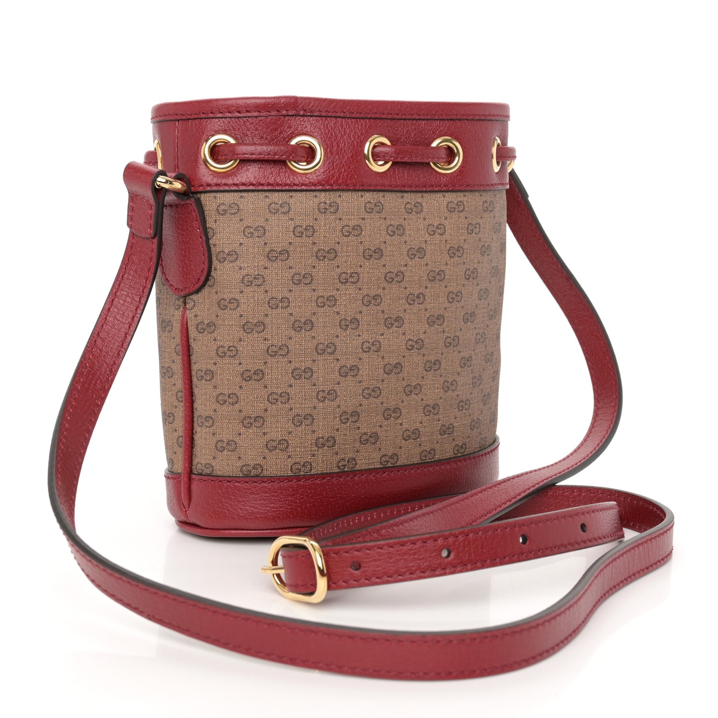 X DORAEMON Mini Vintage GG Supreme Monogram Textured Dollar Calfskin Mini Bucket Bag Beige Ebony Multicolor New Cherry Red