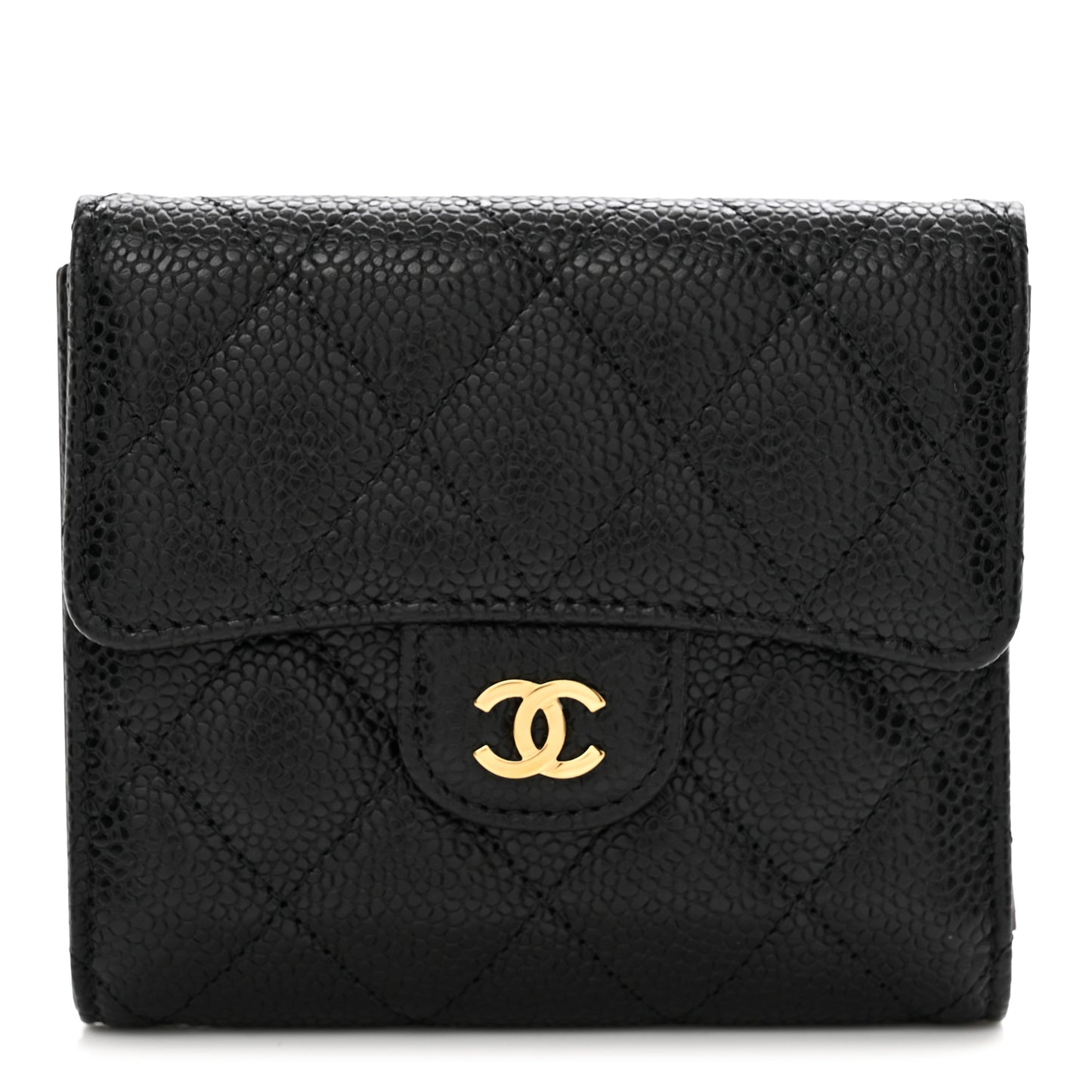 Caviar Quilted Compact Flap Wallet Black