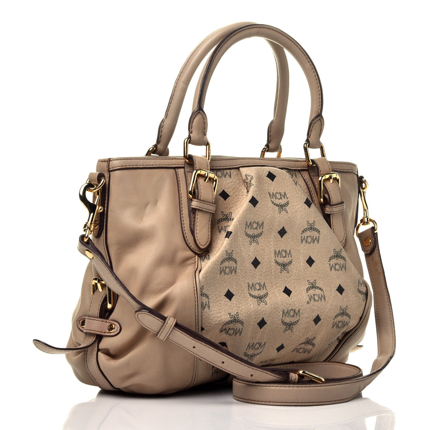 Calfskin Visetos Essentials Shopper Tote Beige