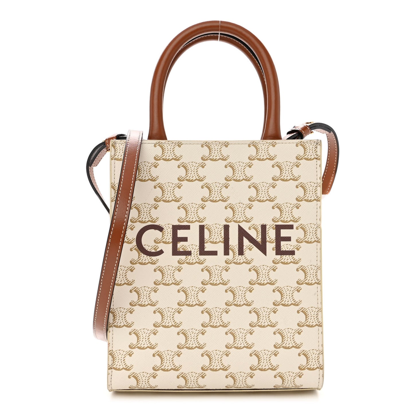 Triomphe Canvas Calfskin Mini Vertical Cabas White