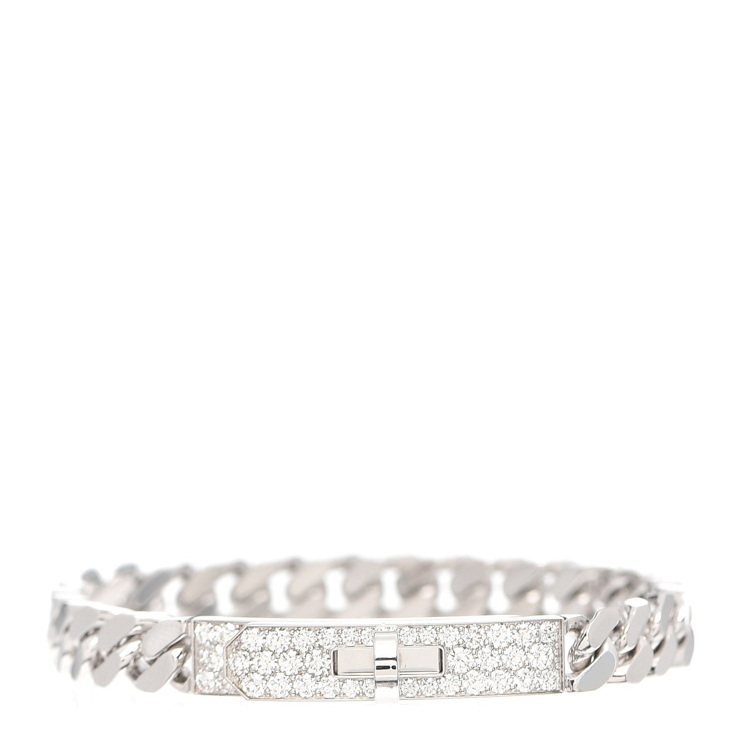 Hermes 18K White Gold Diamond TPM Kelly Gourmette Bracelet XS 1 of 5