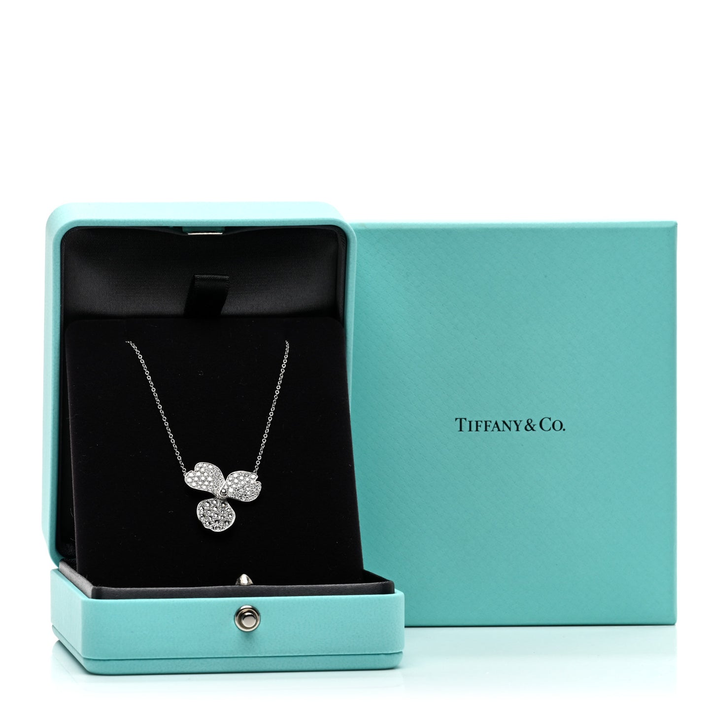 Platinum Diamond Large Paper Flowers Pave Pendant Necklace