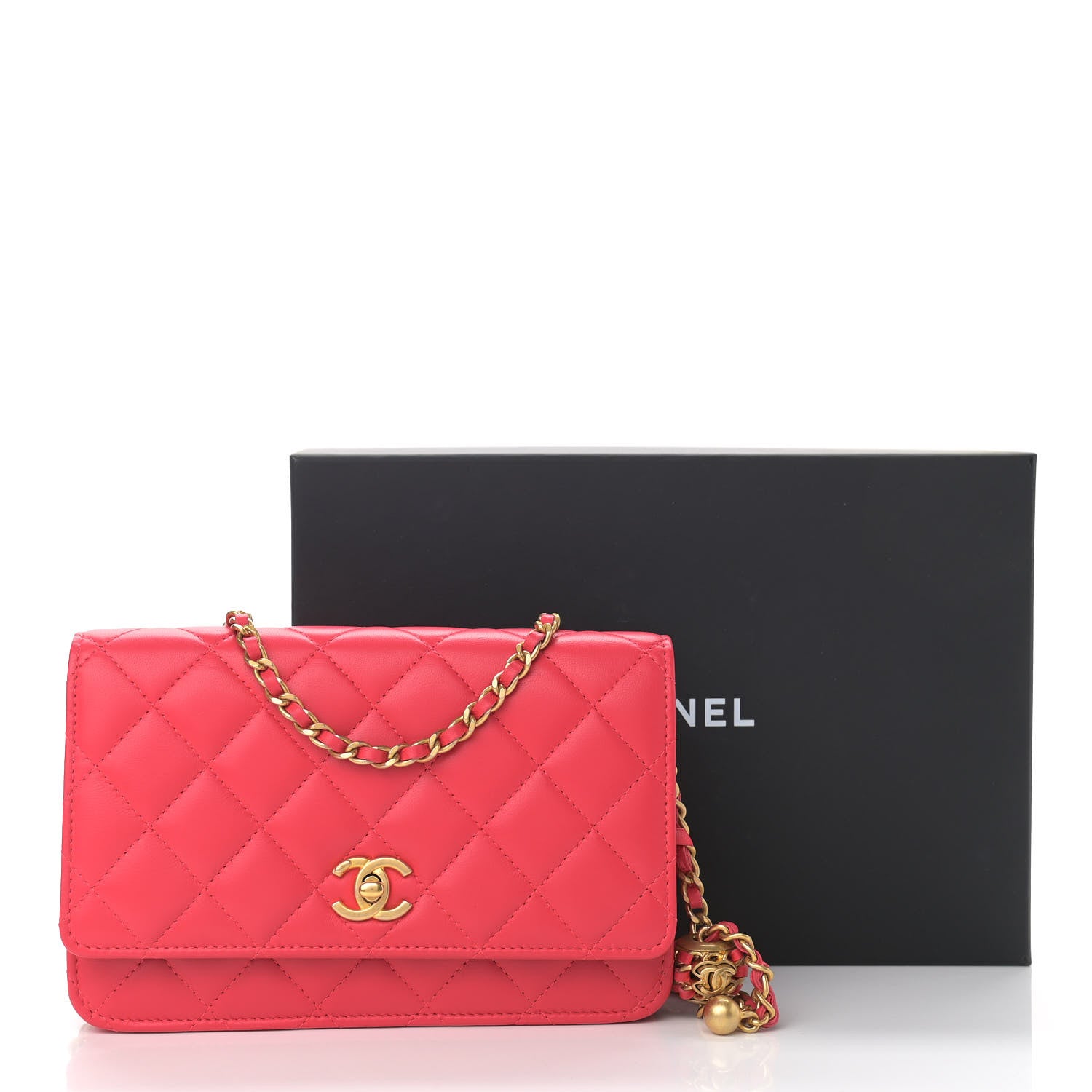 Chanel Lambskin Quilted CC Pearl Crush Wallet on Chain WOC Red 12 of 12