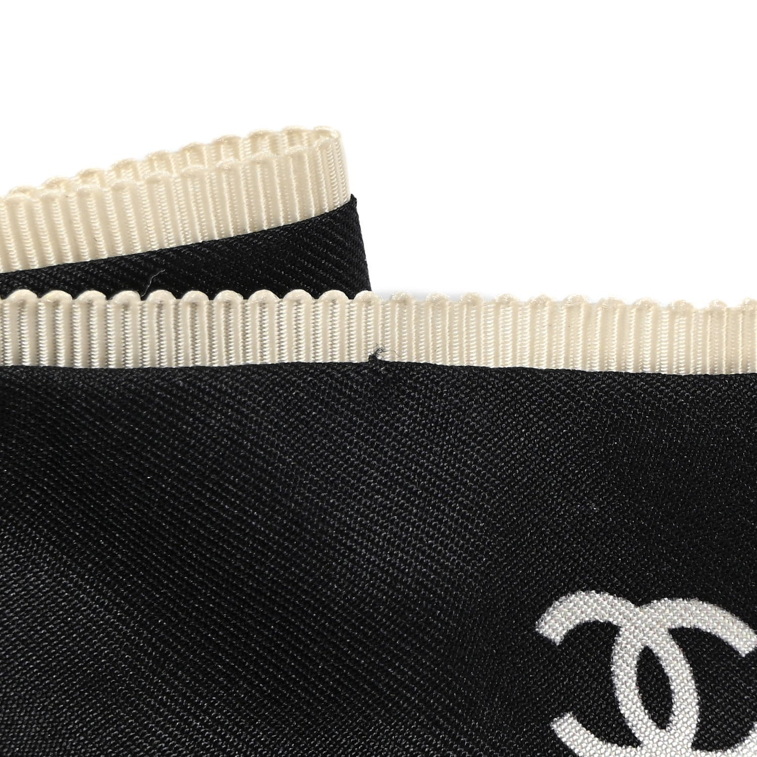 Chanel Silk CC Hair Tie Black Ecru 3 of 3