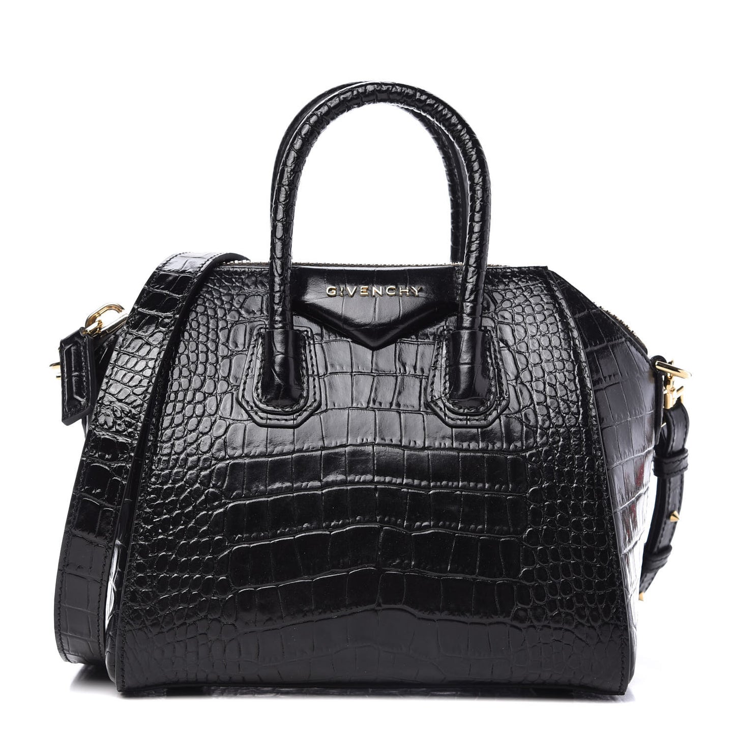 Calfskin Crocodile Embossed Mini Antigona Black