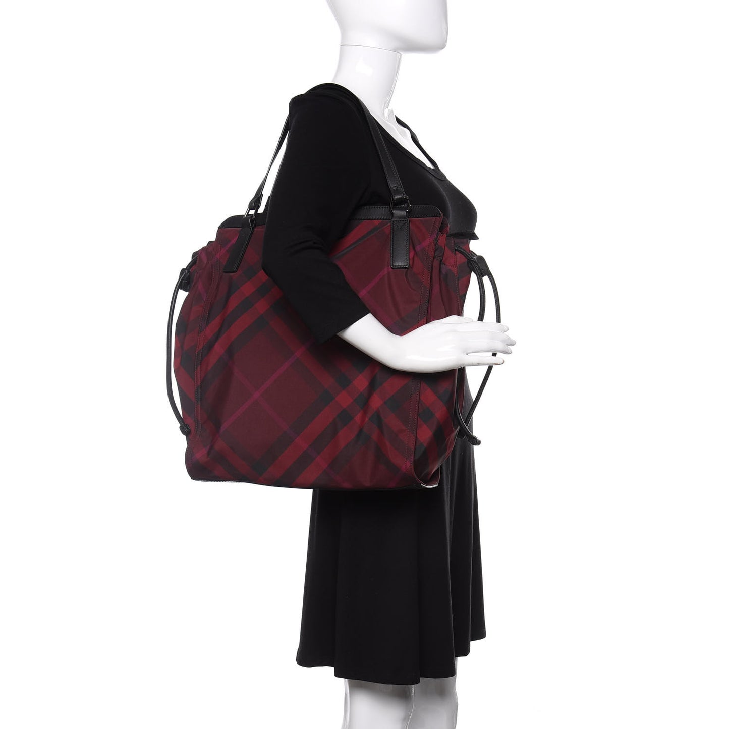 Nylon Check Small Buckleigh Packable Tote Bright Burgundy