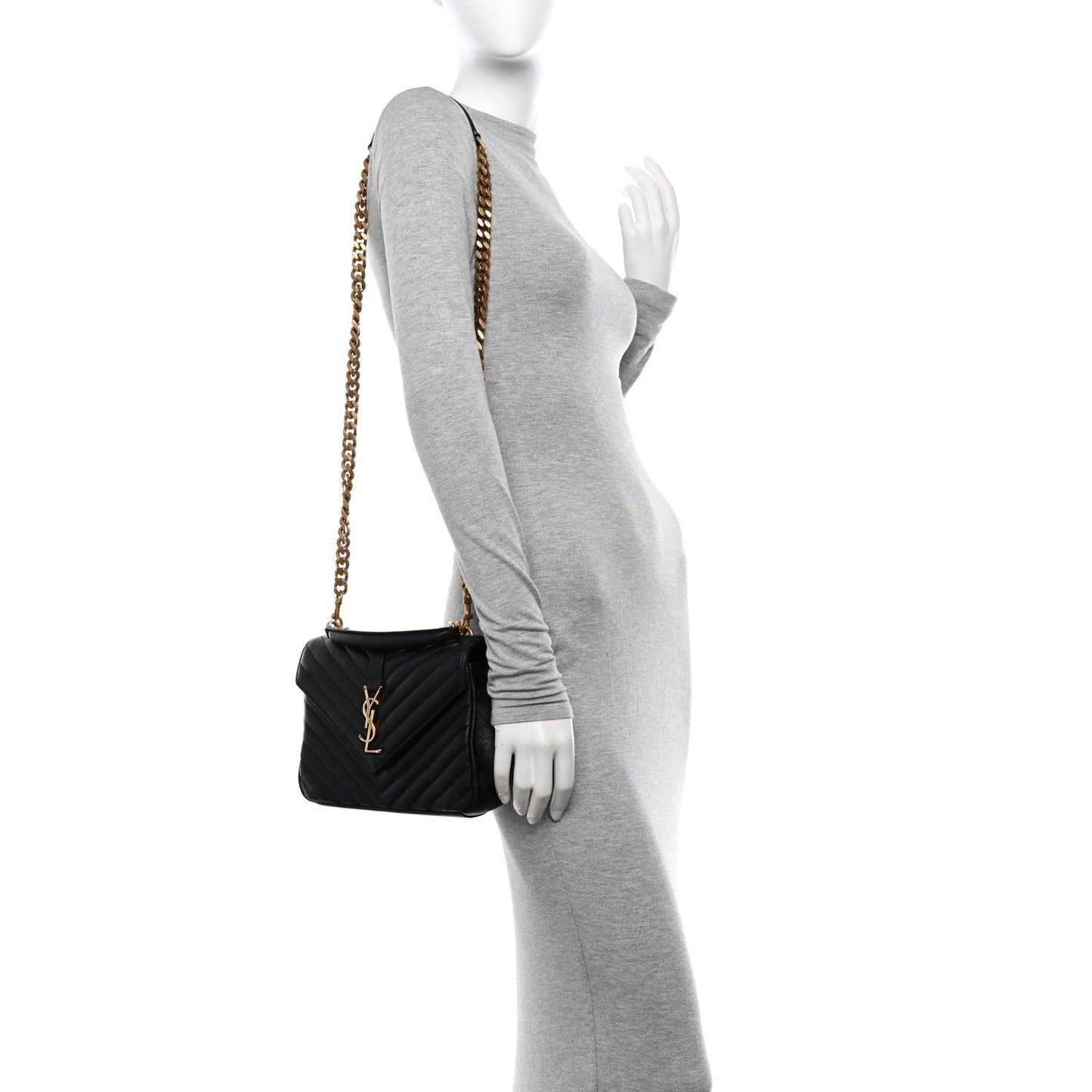 Sheepskin Matelasse Chevron Monogram Medium College Bag Black