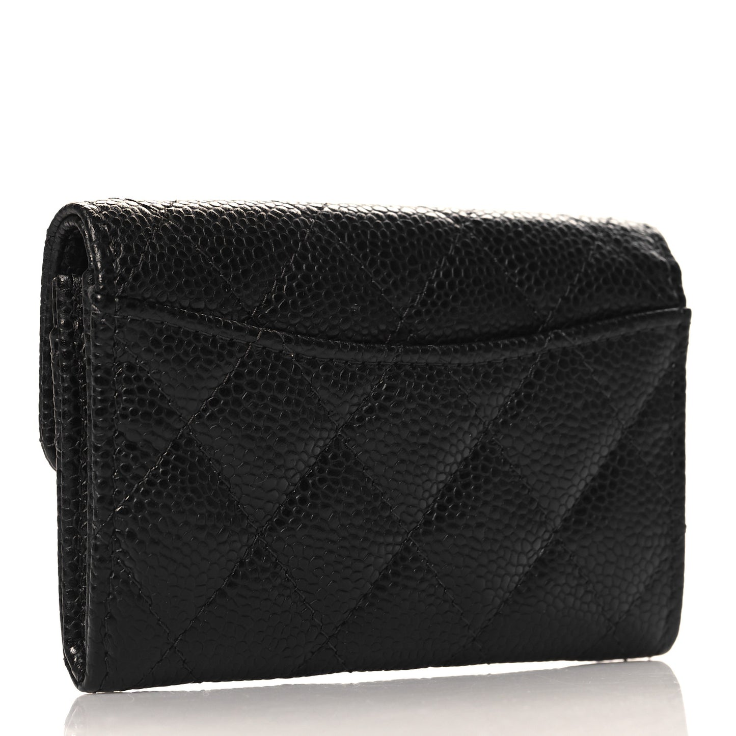 Caviar Quilted Flap Card Holder Wallet Black
