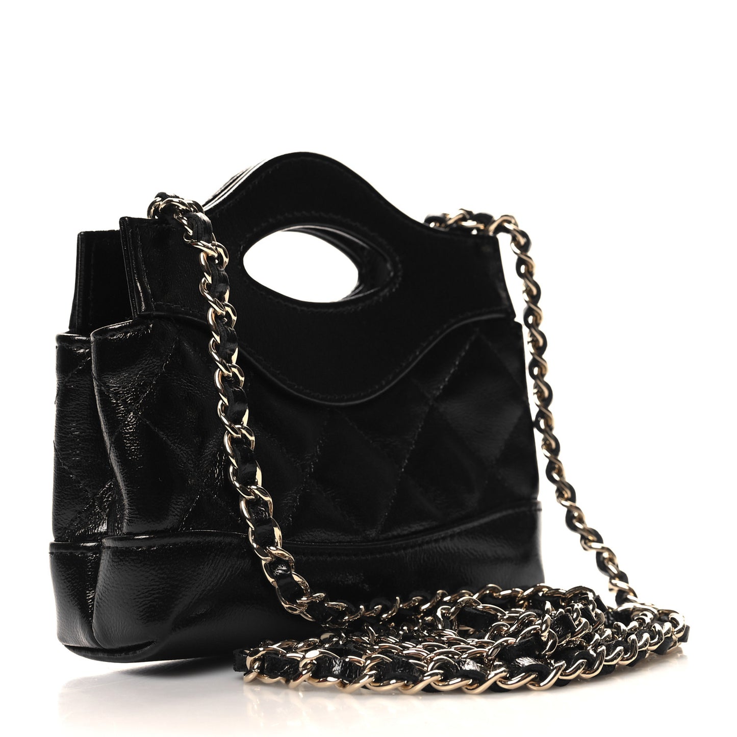 Shiny Lambskin Quilted Micro 31 Clutch With Chain Black