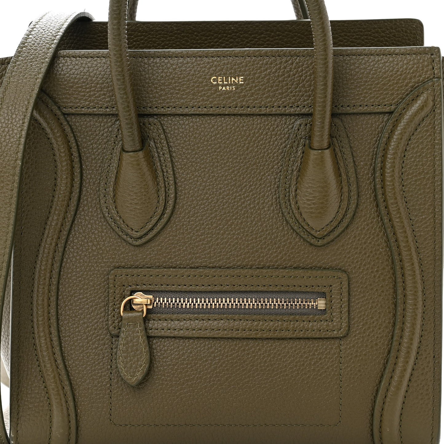 Drummed Calfskin Nano Luggage Dark Olive