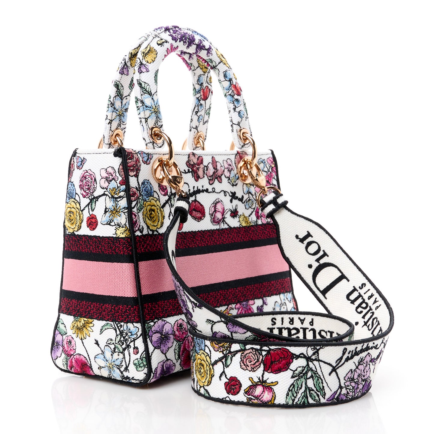 CHRISTIAN DIOR Canvas Florilegio Embroidered Medium Lady D-Lite White Multicolor