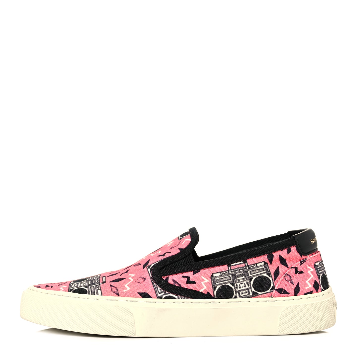 Canvas Radio Print Mens Venice Slip On Sneakers 38.5 Pink Black White